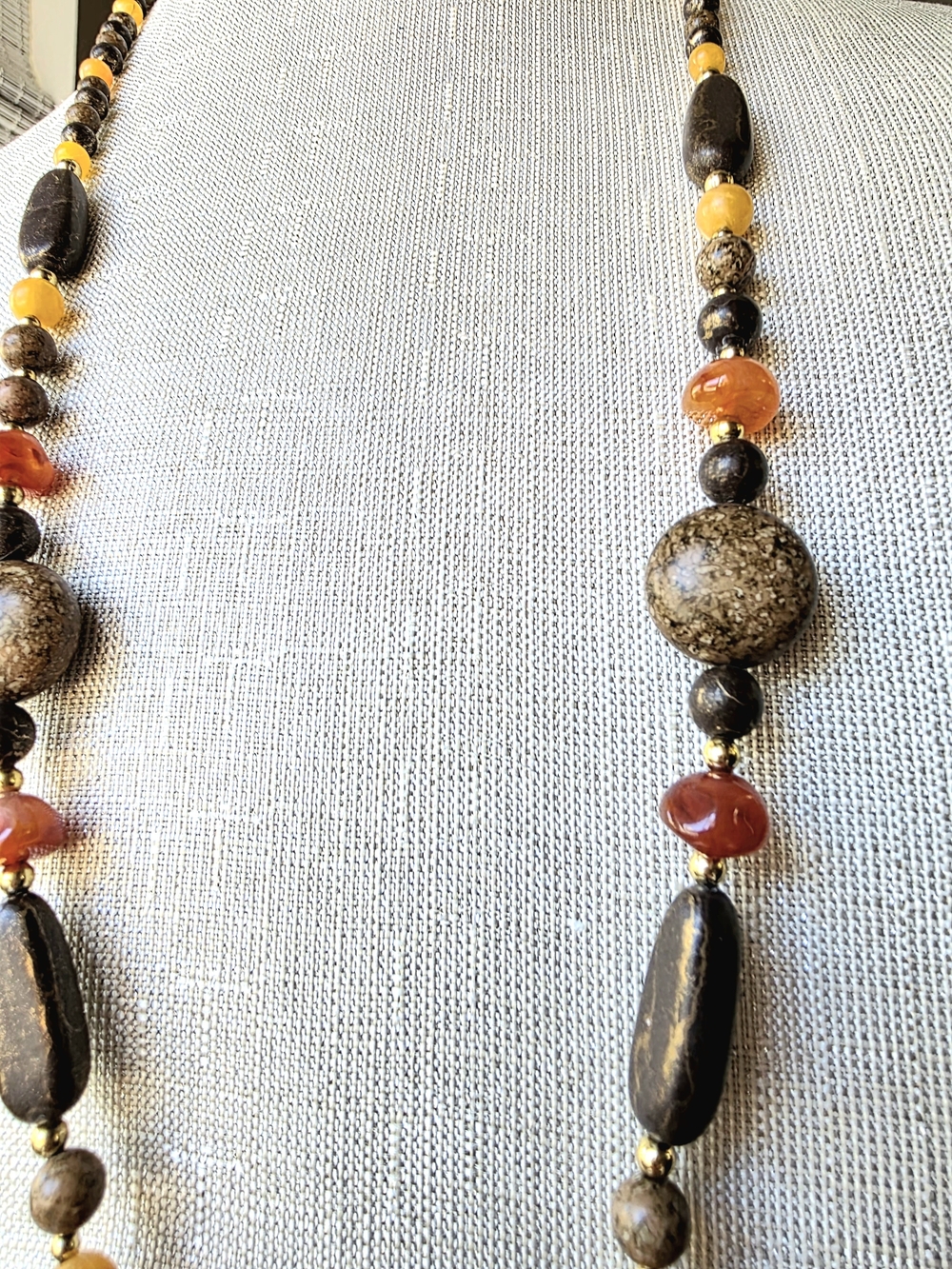 Vintage Handcrafted Stone Statement Necklace 36” Rope - Picture 3 of 6
